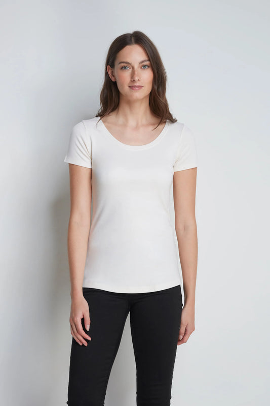 Scoop Neck Cotton Modal Blend T-shirt Cream