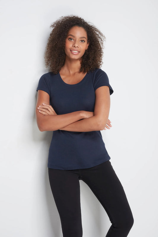 Scoop Neck Cotton Modal Blend T-shirt Navy