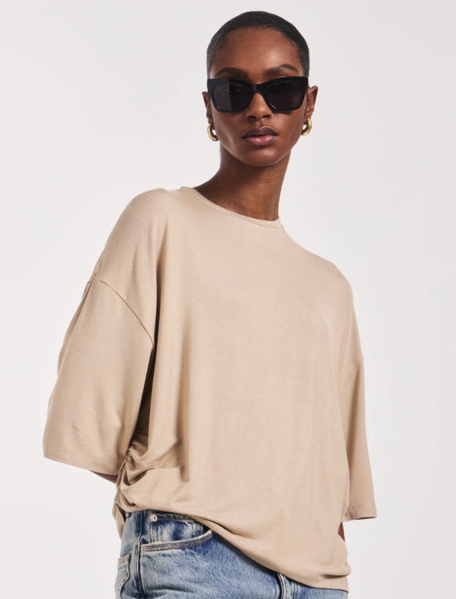 Aria Ruched Tee in Taupe