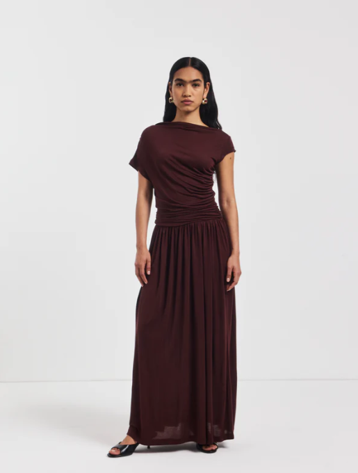 Priam Draped Dress in Bordeaux