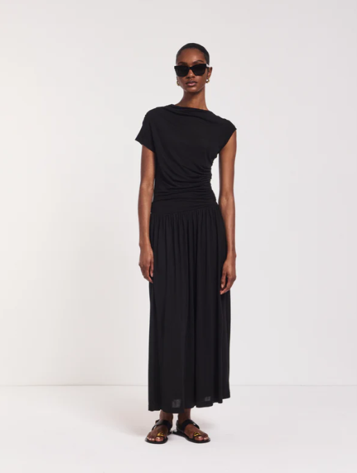 Priam Draped Dress in Black