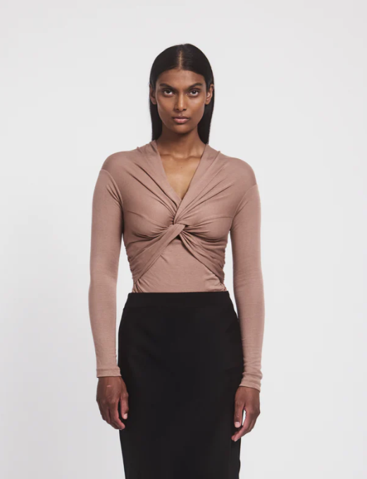 Vesta Micromodal Knot Long Sleeve Top in Sandalwood