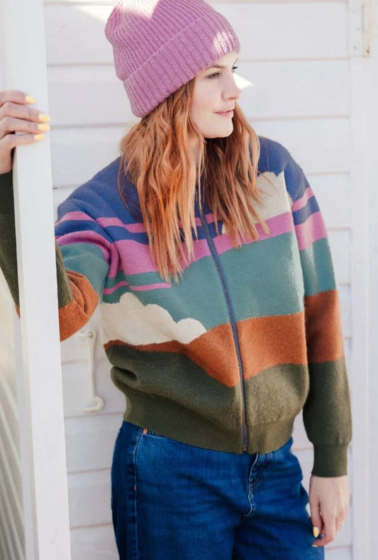 Solana Knitted Bomber Jacket - Multi, Cloudy Hills
