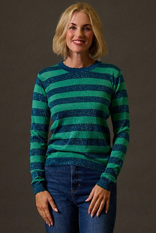Alexa Scallop Jumper - Teal/Green, Sparkles Stripe