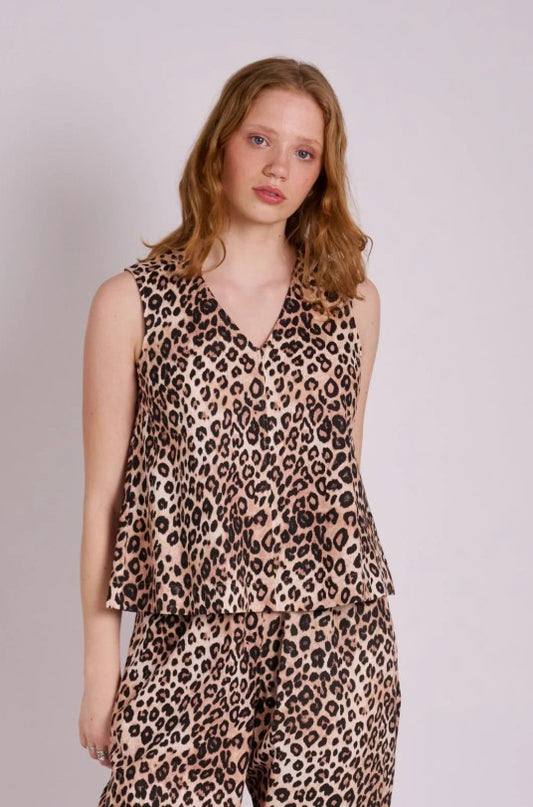 Linen and cotton blend leopard print tank top by MuthaHood UK.