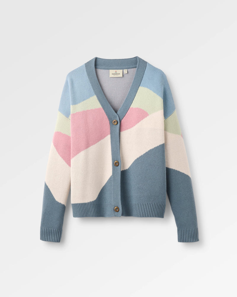 Colourful cardigan with pattern on a light grey background