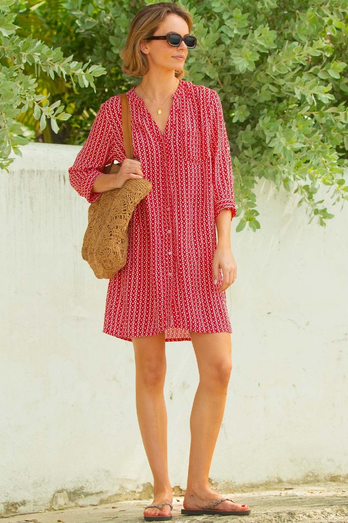 Mila Shirt Tunic - Santorini Red/White