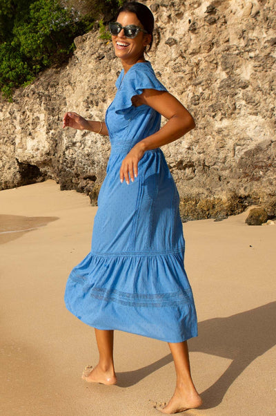 Nyla Cotton Maxi Kaftan Dress - Blue
