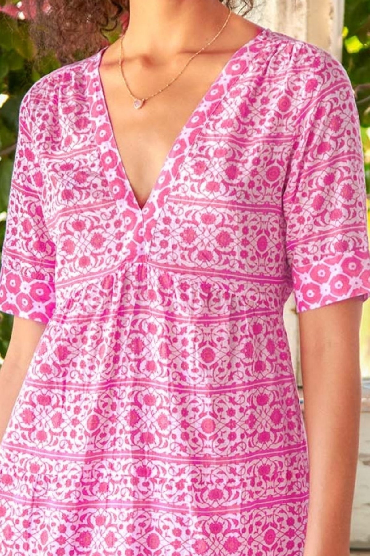 Santorini Cotton Kaftan - White/Pink