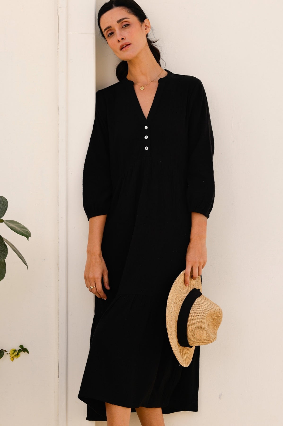 Serena Cheesecloth Cotton Dress - Black