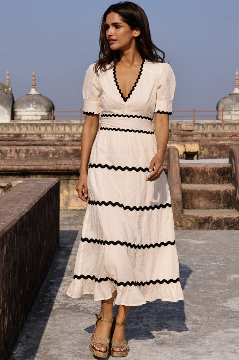 Viola Short Sleeve Organic Cotton Ric Rac Dress