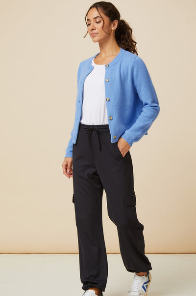 Navy drawstring cargo trousers.