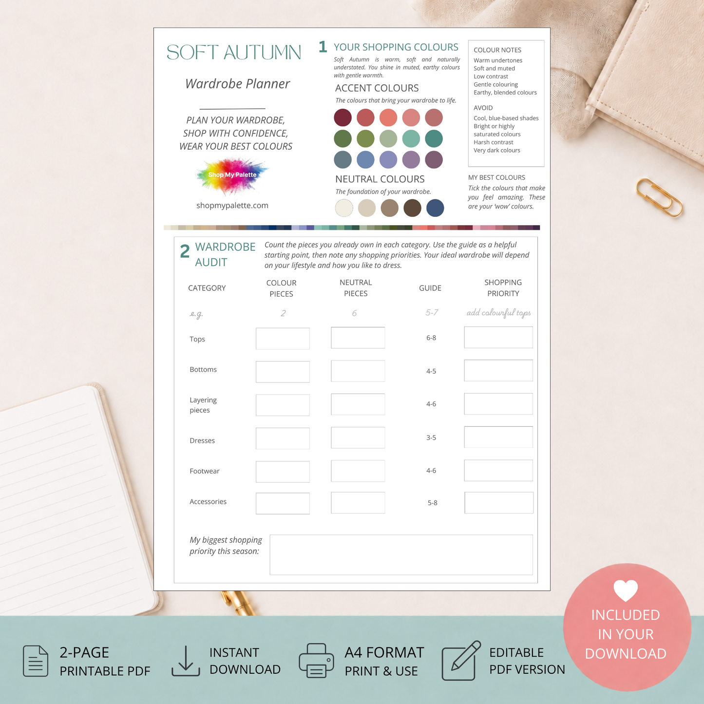 Soft Autumn Wardrobe Planner PDF