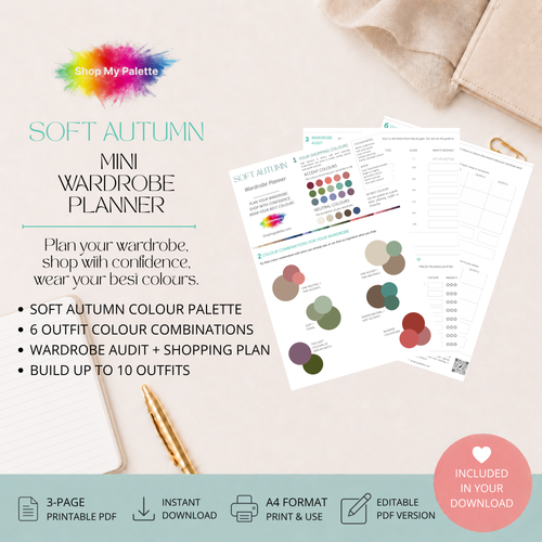 Product preview for a Soft Autumn mini wardrobe planner.