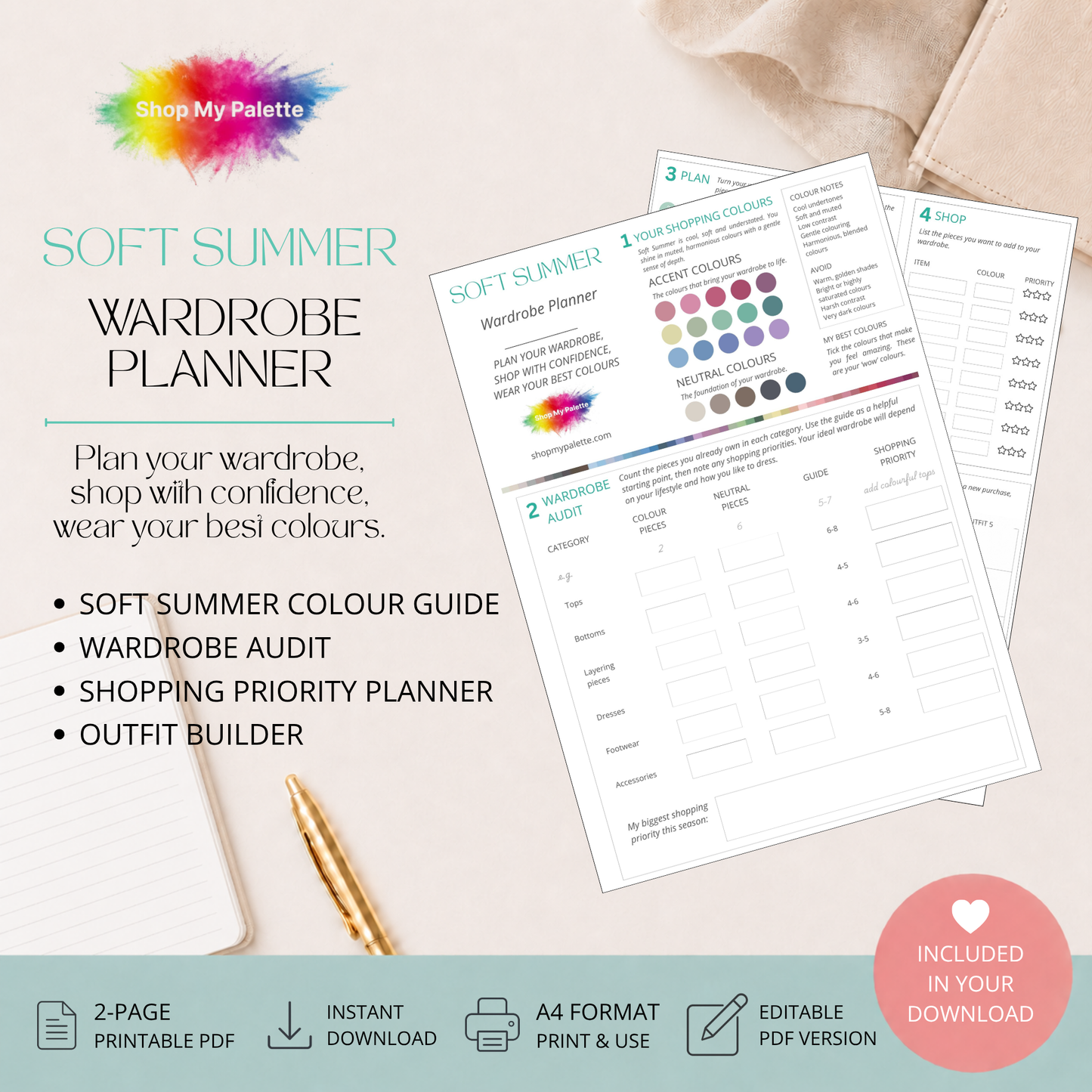 Soft Summer wardrobe planner digital download.