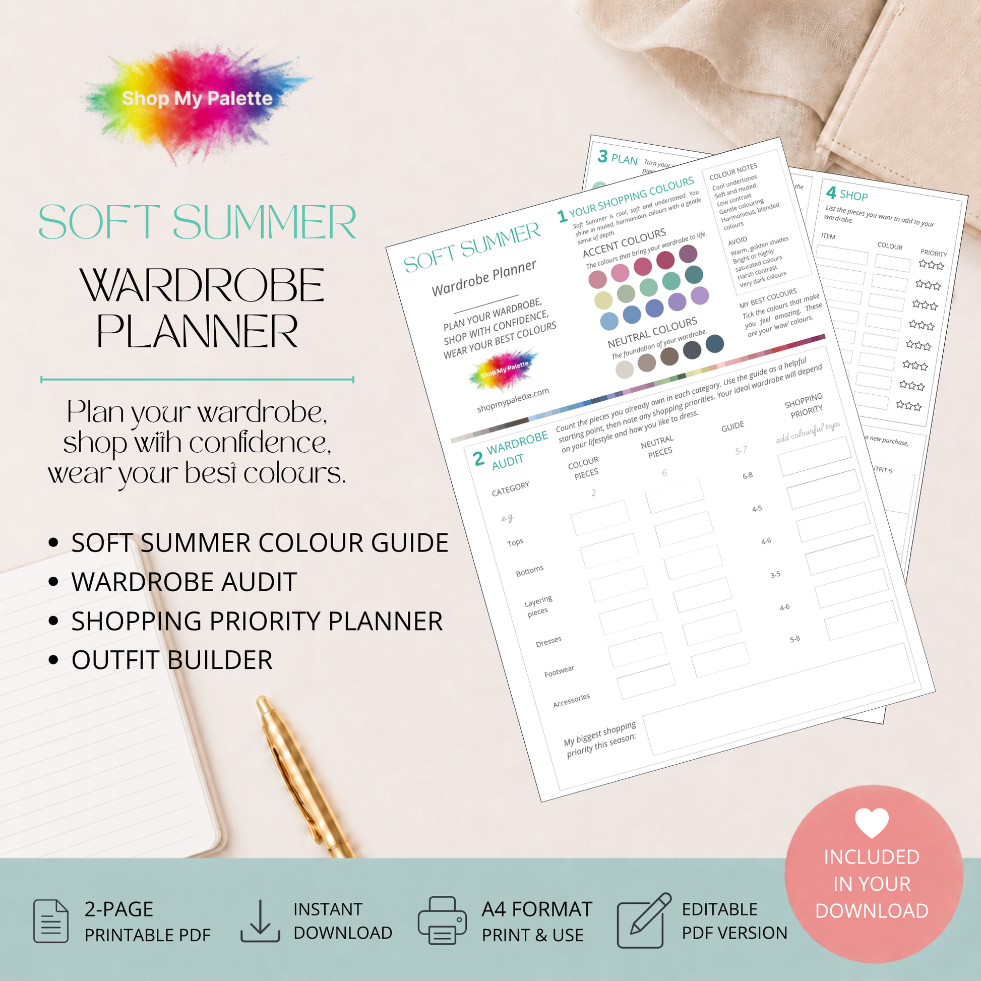 Soft Summer wardrobe planner digital download.