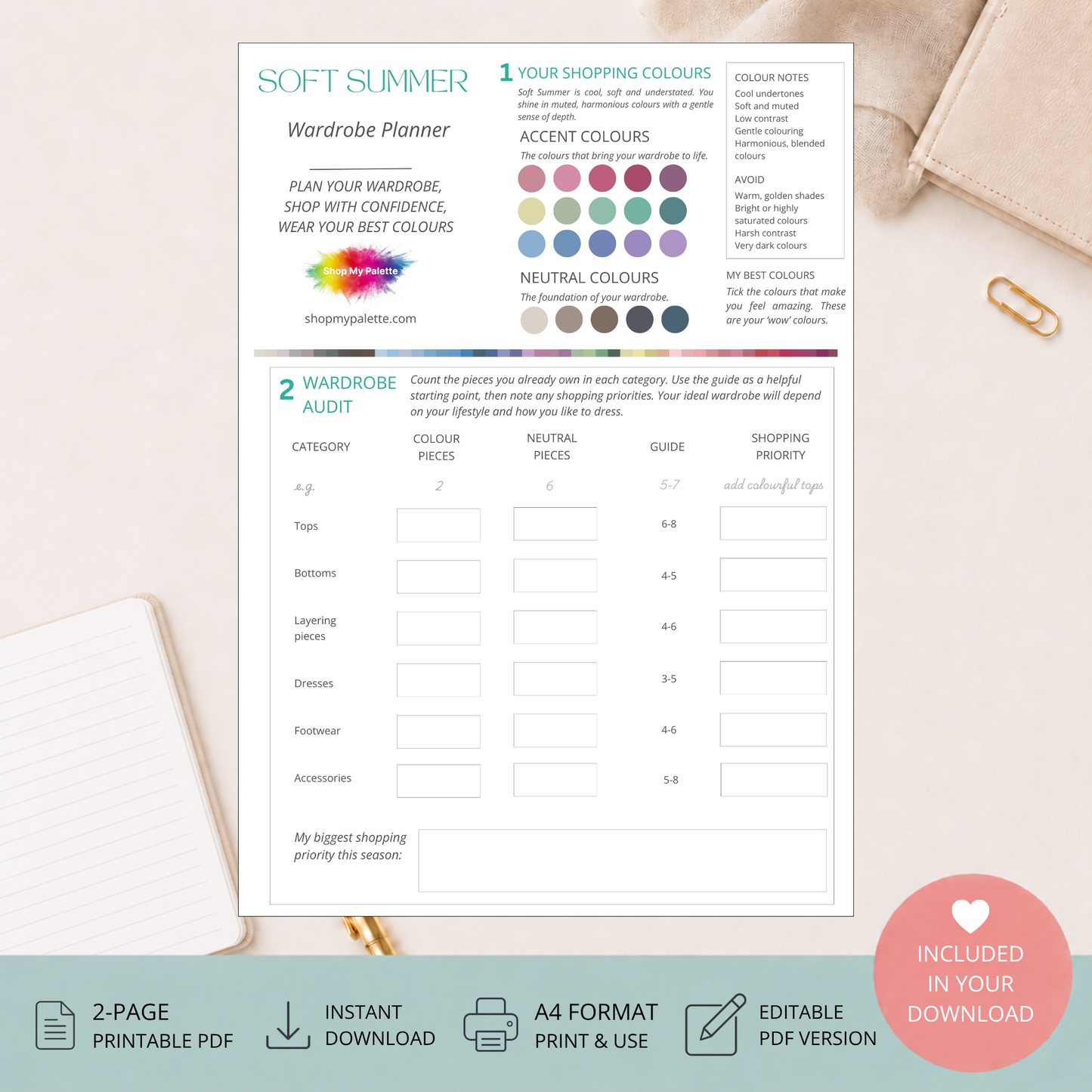 Soft Summer Wardrobe Planner PDF