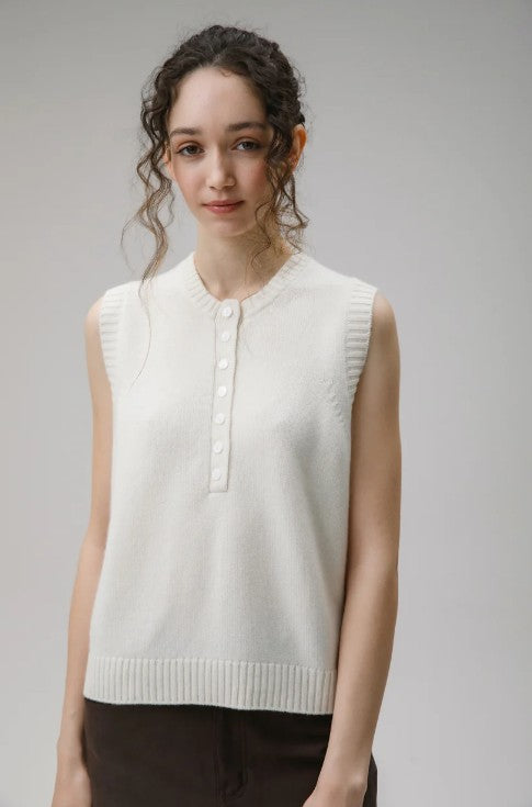 Soft white cashmere knitted vest.