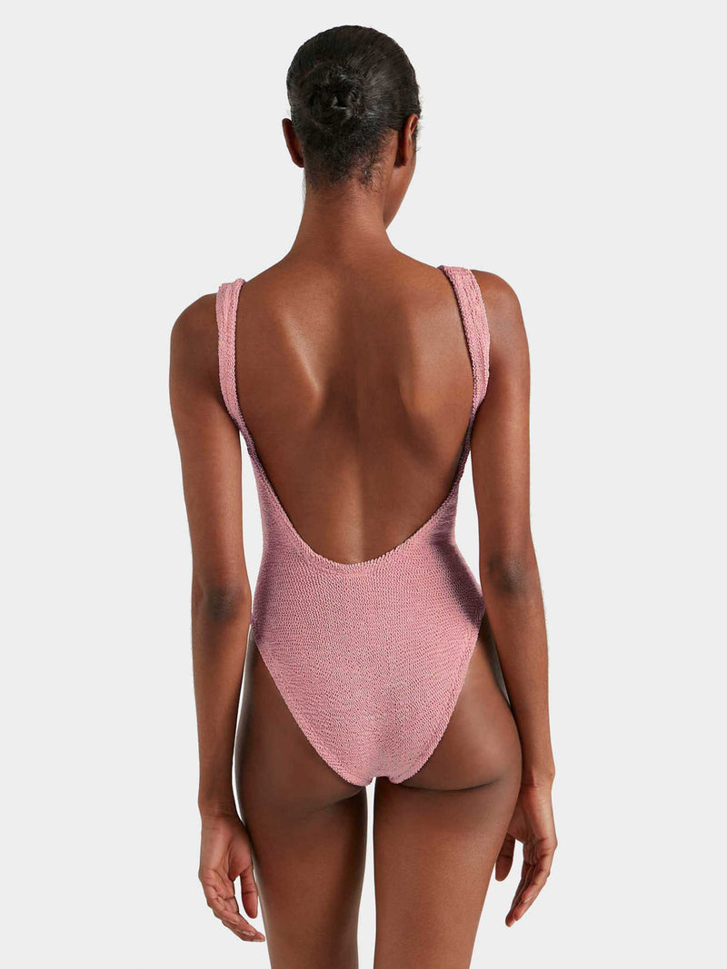 Square Neck Crinkle Swimsuit - Dusty Pink