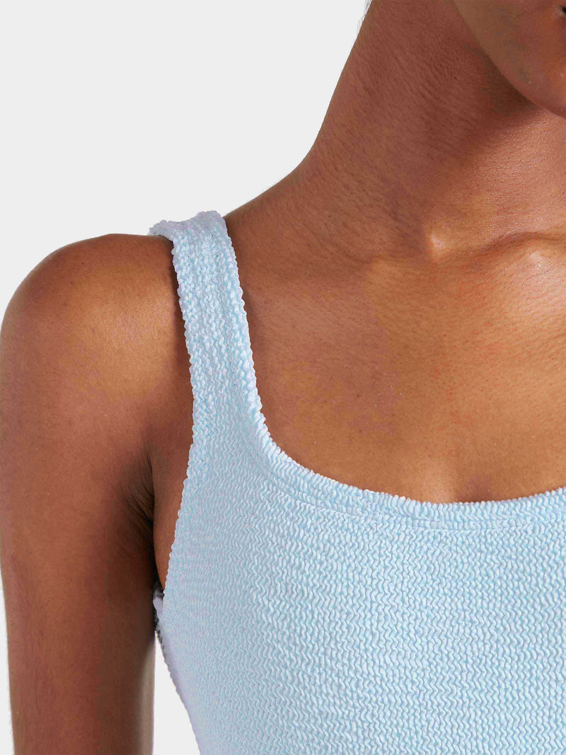 Square Neck Crinkle Swimsuit - Metallic Ice Blue