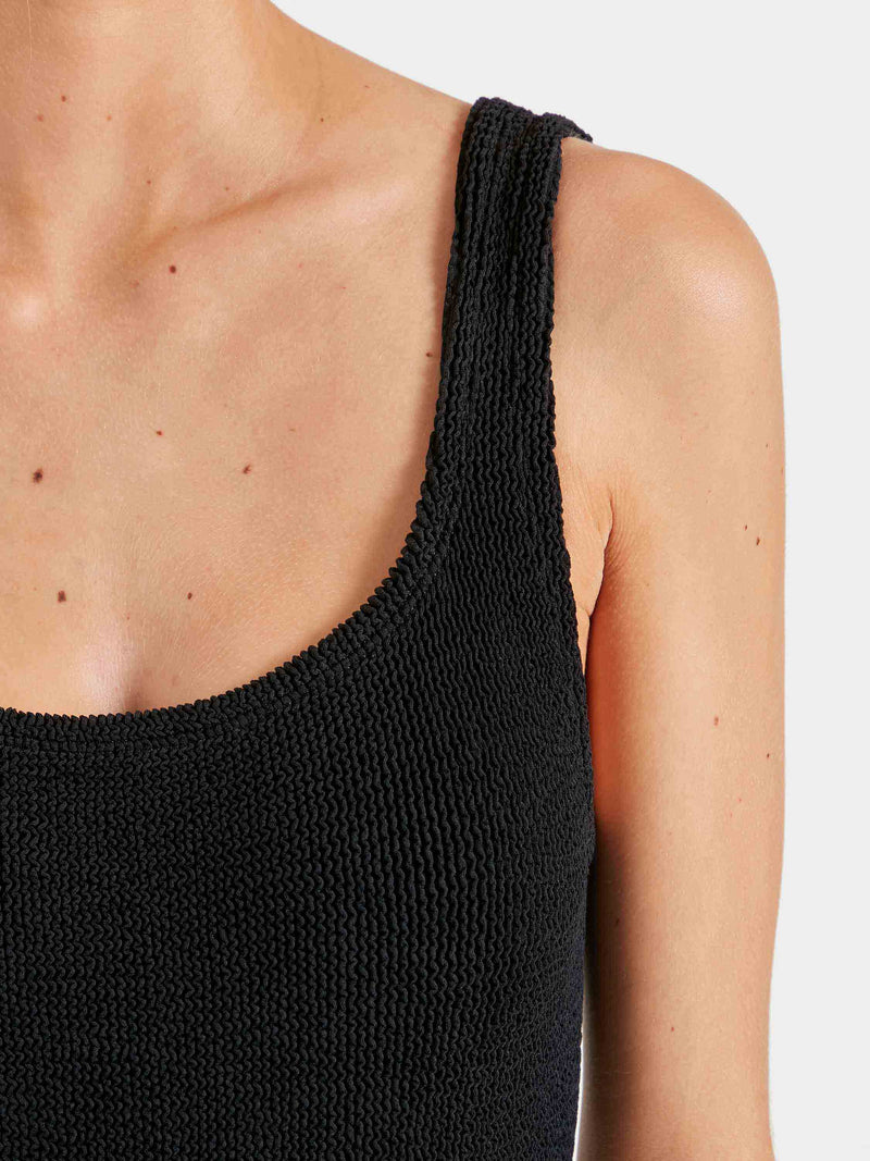 Square Neck Crinkle Swimsuit - Black