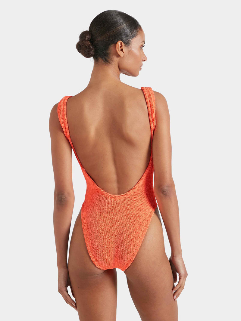 Square Neck Crinkle Swimsuit - Orange