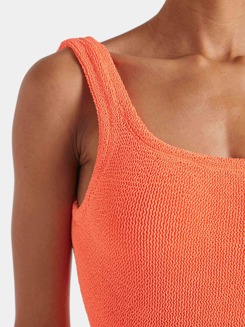 Square Neck Crinkle Swimsuit - Orange