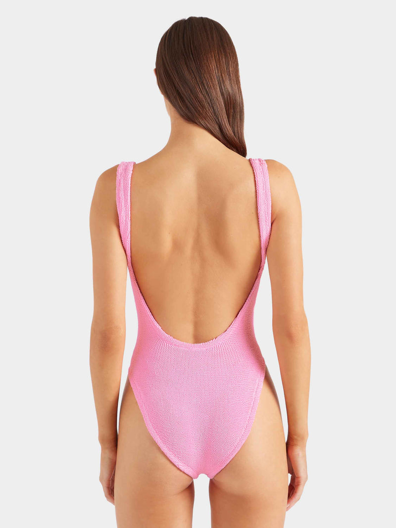 Square Neck Crinkle Swimsuit - Bubblegum Pink