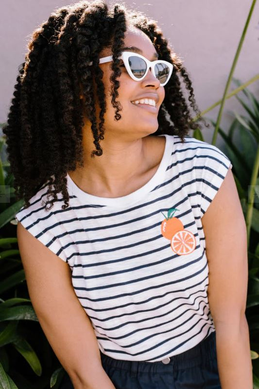 Chrissy Relaxed Tank T-Shirt - White Navy Stripe