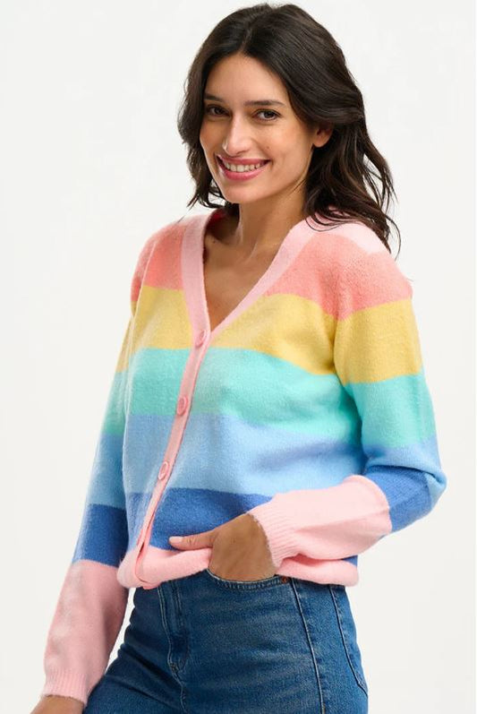 Izzy Cardigan in Pastel Rainbow Stripes