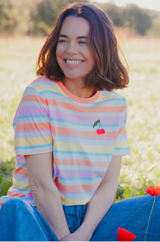 Maggie T-shirt - Multicolour Soft Retro Stripes 2