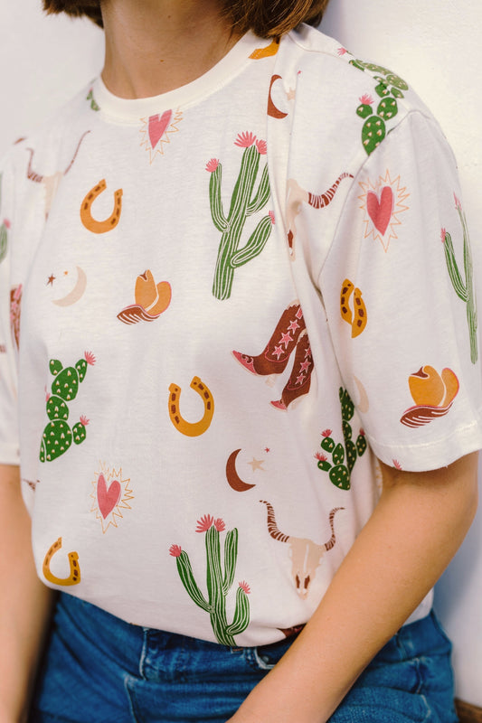 Kinsley Relaxed T-Shirt - Cream, Desert Cowgirl