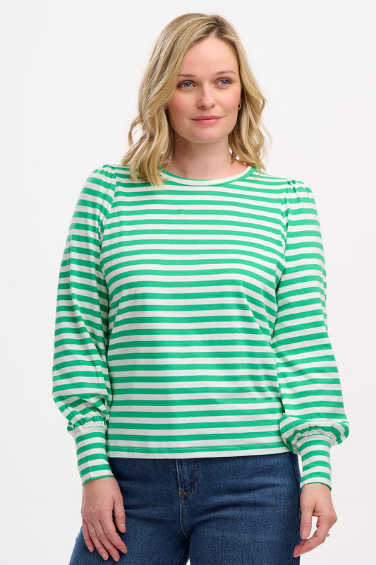 Griselda Jersey Top - Green/Off-White Stripe