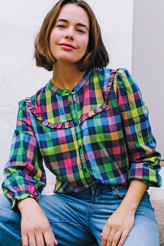 Paloma Frill Shirt - Multi, Midnight Gingham