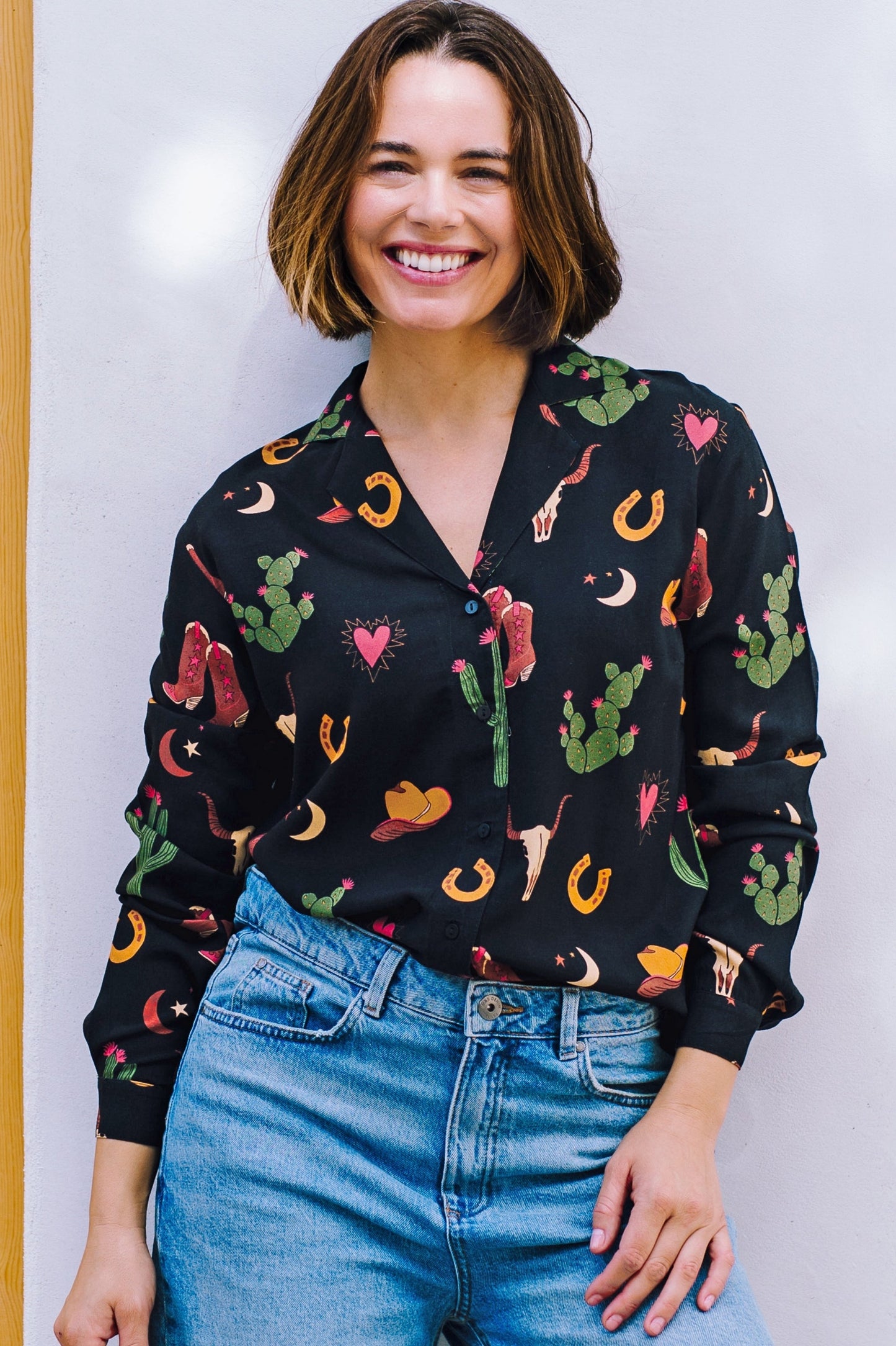 Micah Revere Shirt - Black, Cowgirl Print