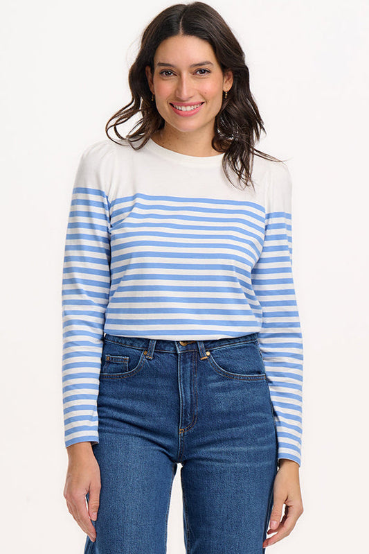 Umah Jersey Top - Off-White/French Blue Stripe