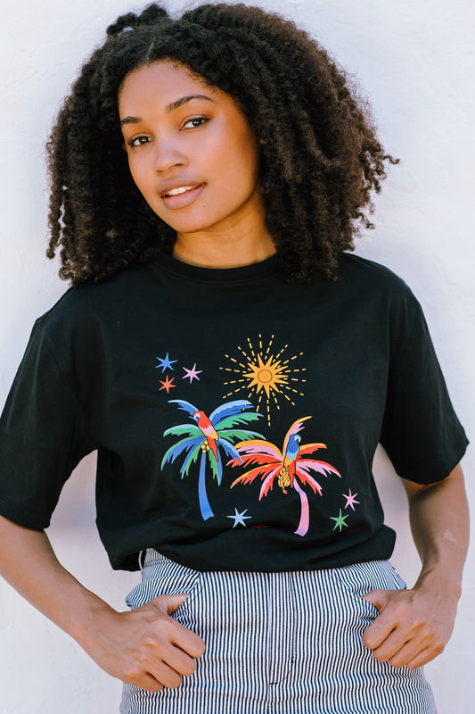 Kinsley Relaxed T-Shirt - Black, Palms & Sunshine