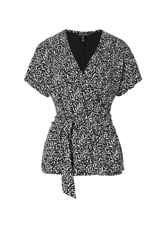 Pre-Loved Neesha Wrap Top / Black & White Brush Print