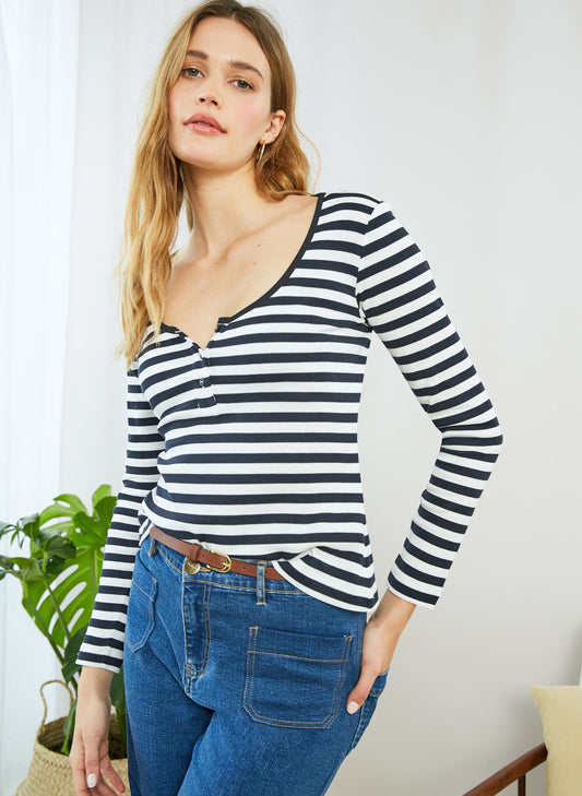 Lilibet Top with LENZING ECOVERO Soft White & Black Stripe