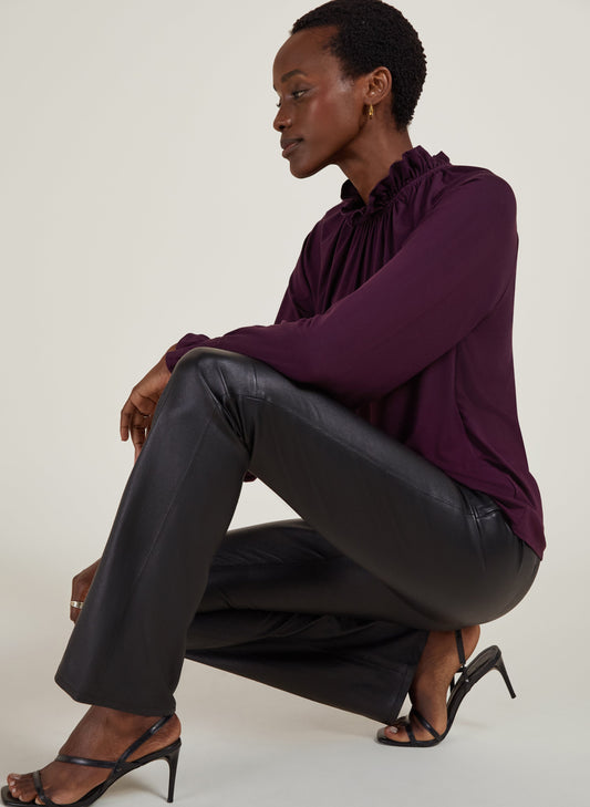Salma Flare Leather Trousers Caviar Black