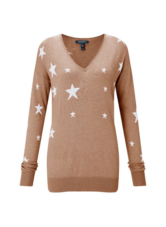 Loxley Intarsia Jumper Camel with White Stars