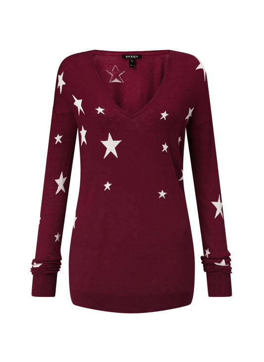 Loxley Intarsia Jumper / Wine with White Stars
