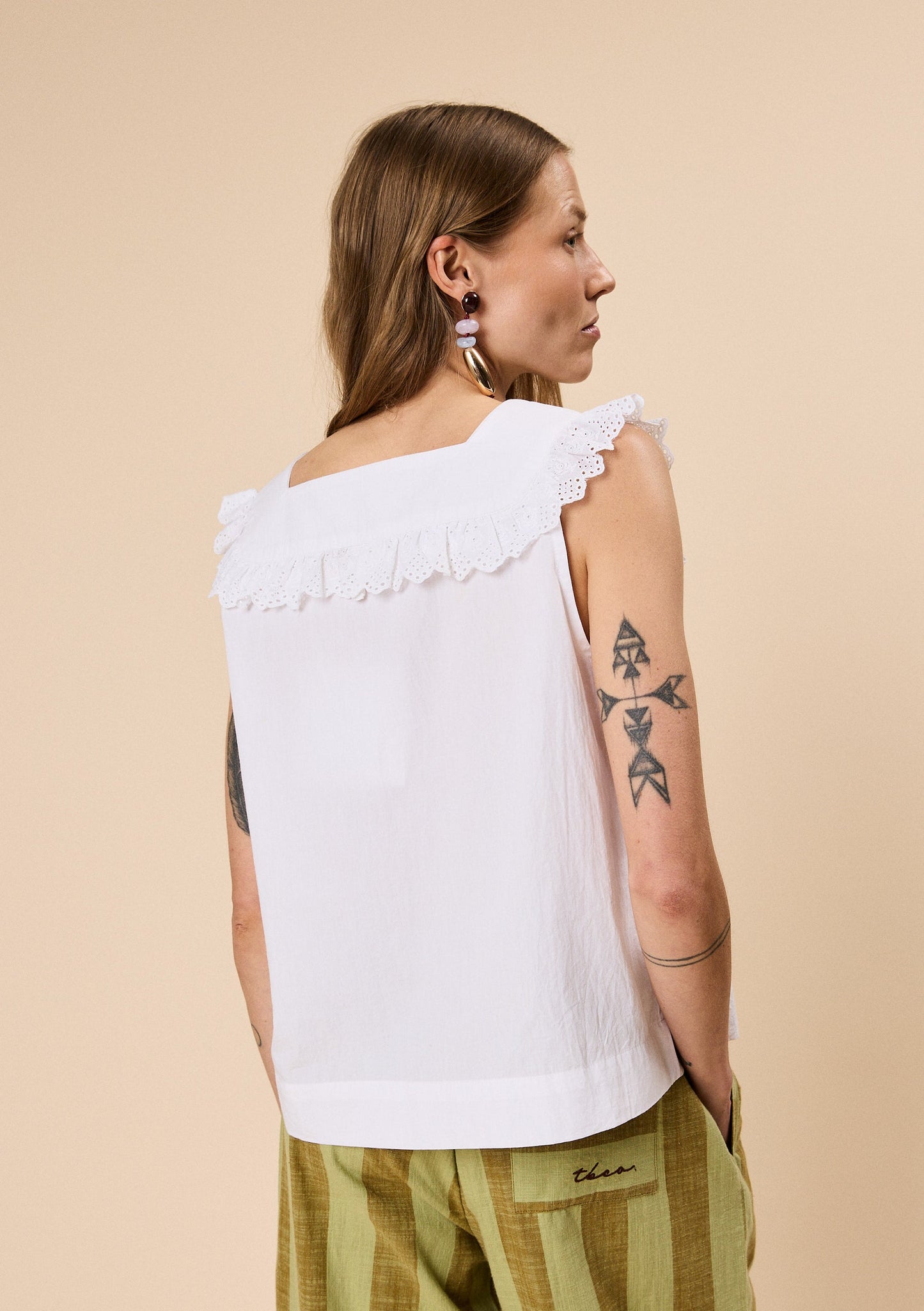 Cotton Broderie Sleeveless Top - White