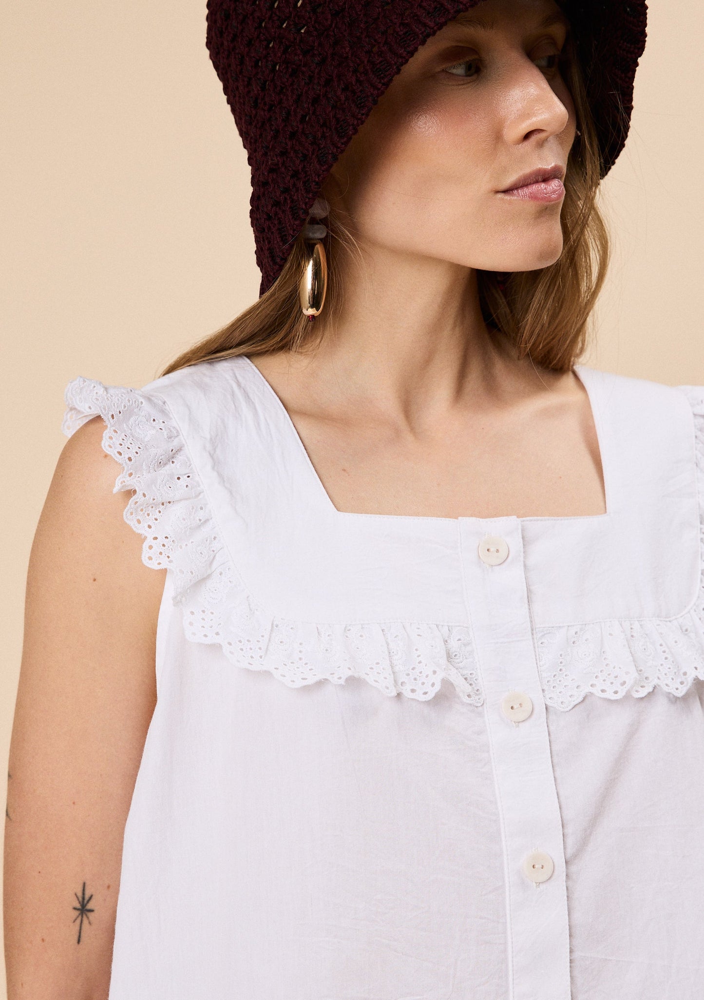 Cotton Broderie Sleeveless Top - White