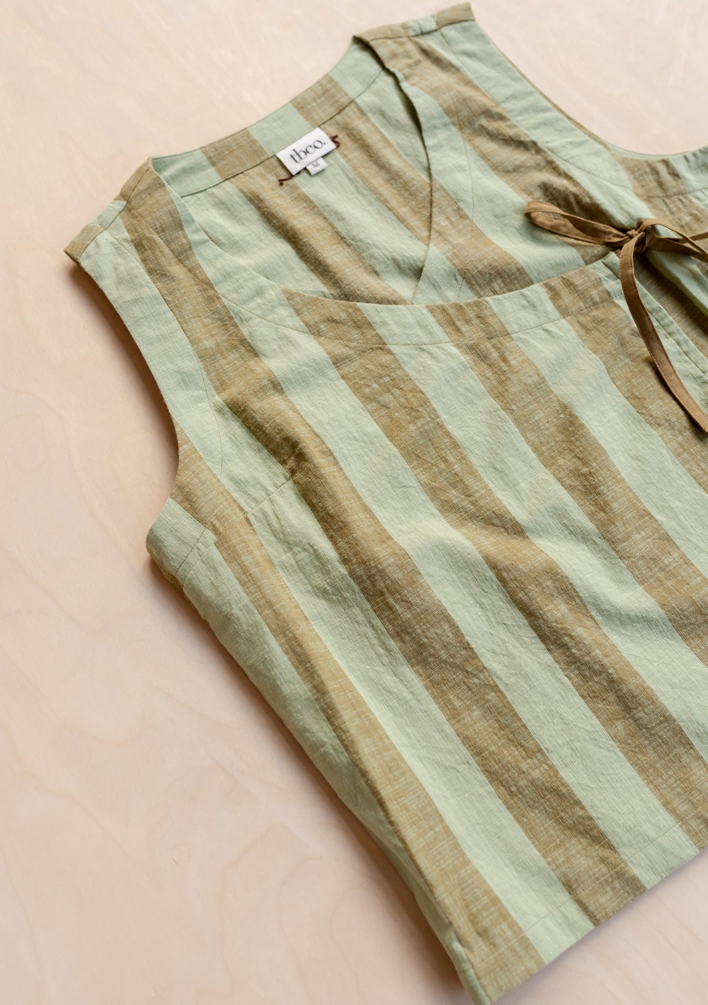 Cotton Tie Vest - Green and Brown Stripe