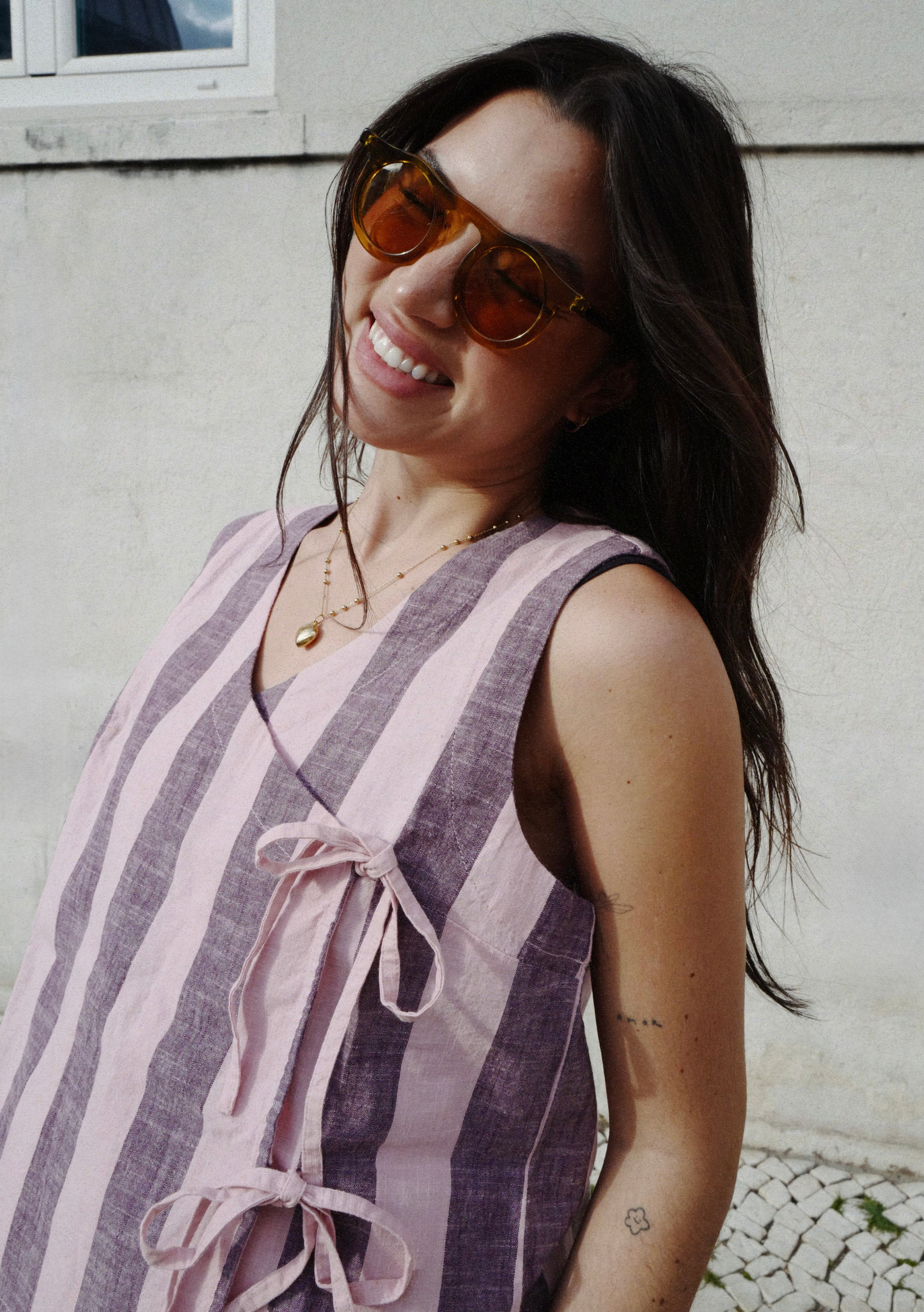 Soft pink and lavender striped cotton vest top