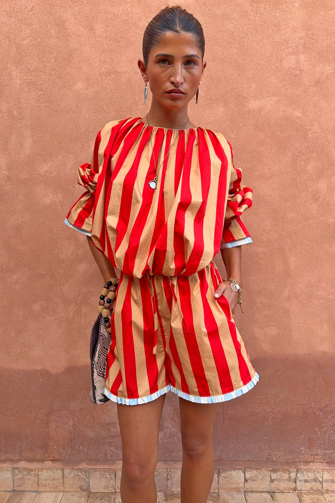 Tomato Stripe Ellie Shorts