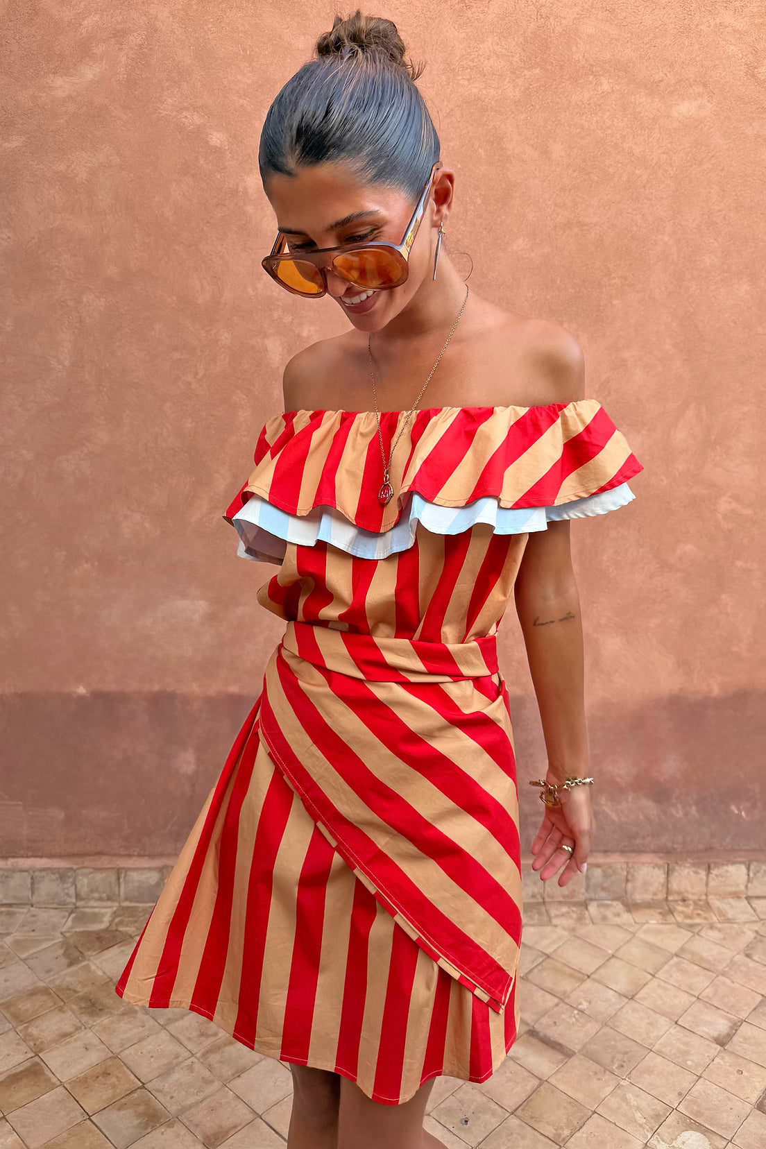 Tomato Stripe Mini Dress