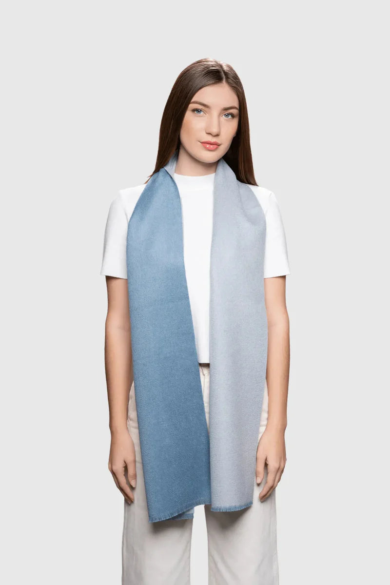 Two Tone Baby Alpaca Scarf - Blue
