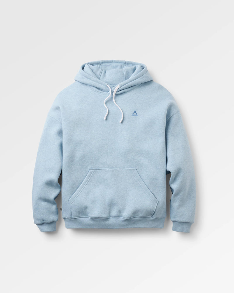 Light blue hooded sweatshirt.